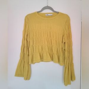 ZARA BOHO Long Sleeve Top in Yellow Size M